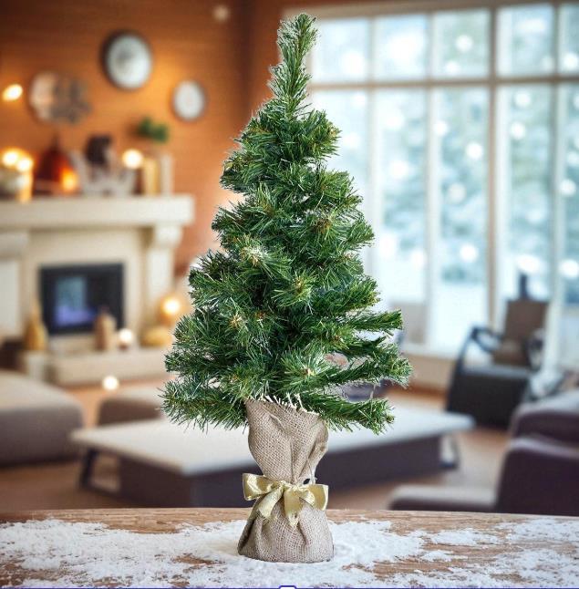 60cm Çam Ağacı 60 Dallı Çuhalı Keten Kumaş Tabanlı