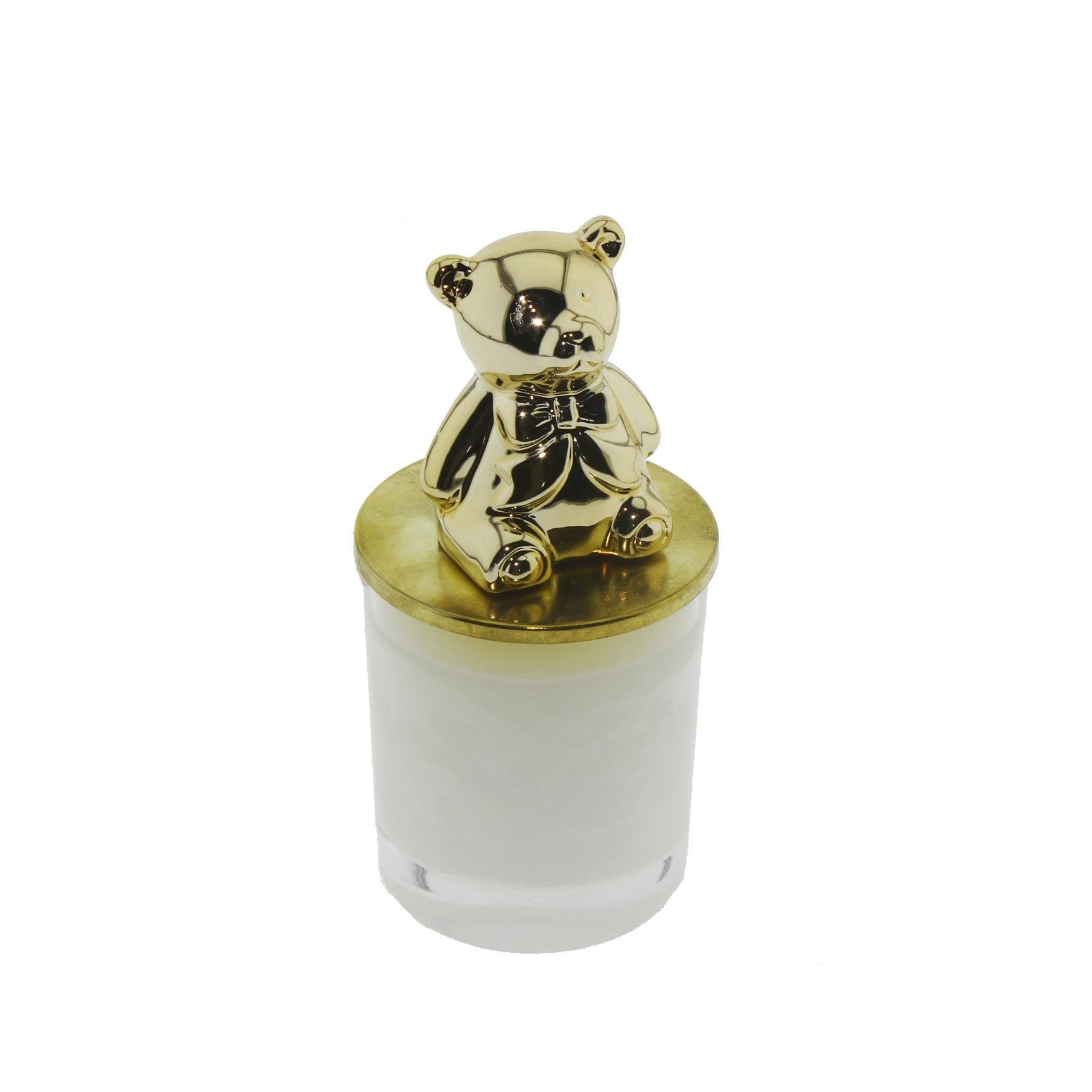 6x15cm Bardak Mum Metalize Ayıcık Kapaklı