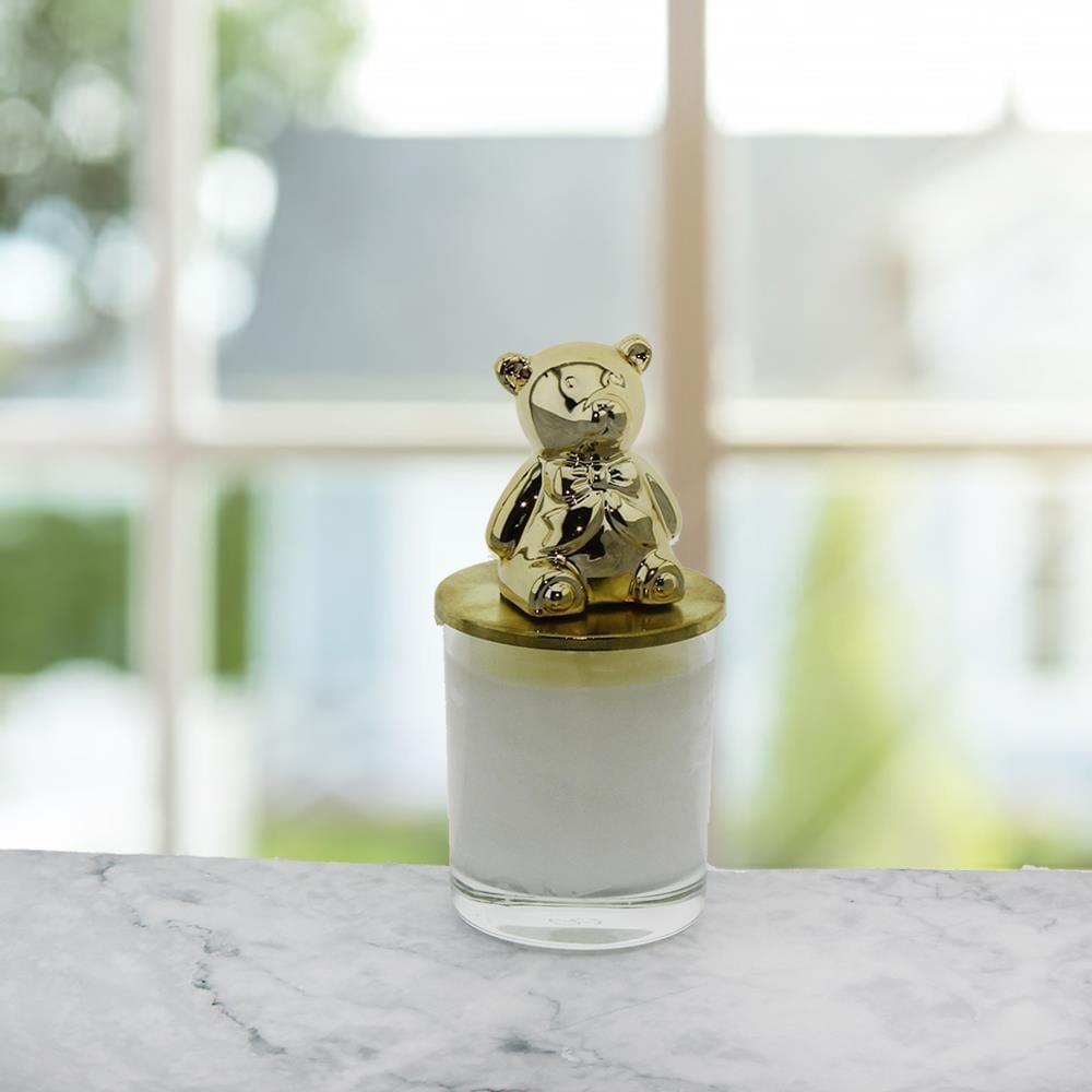 6x15cm Bardak Mum Metalize Ayıcık Kapaklı