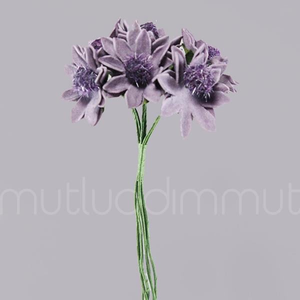 72 Adet Çiçek (12 Demet) Ortası Tüylü Çiçek