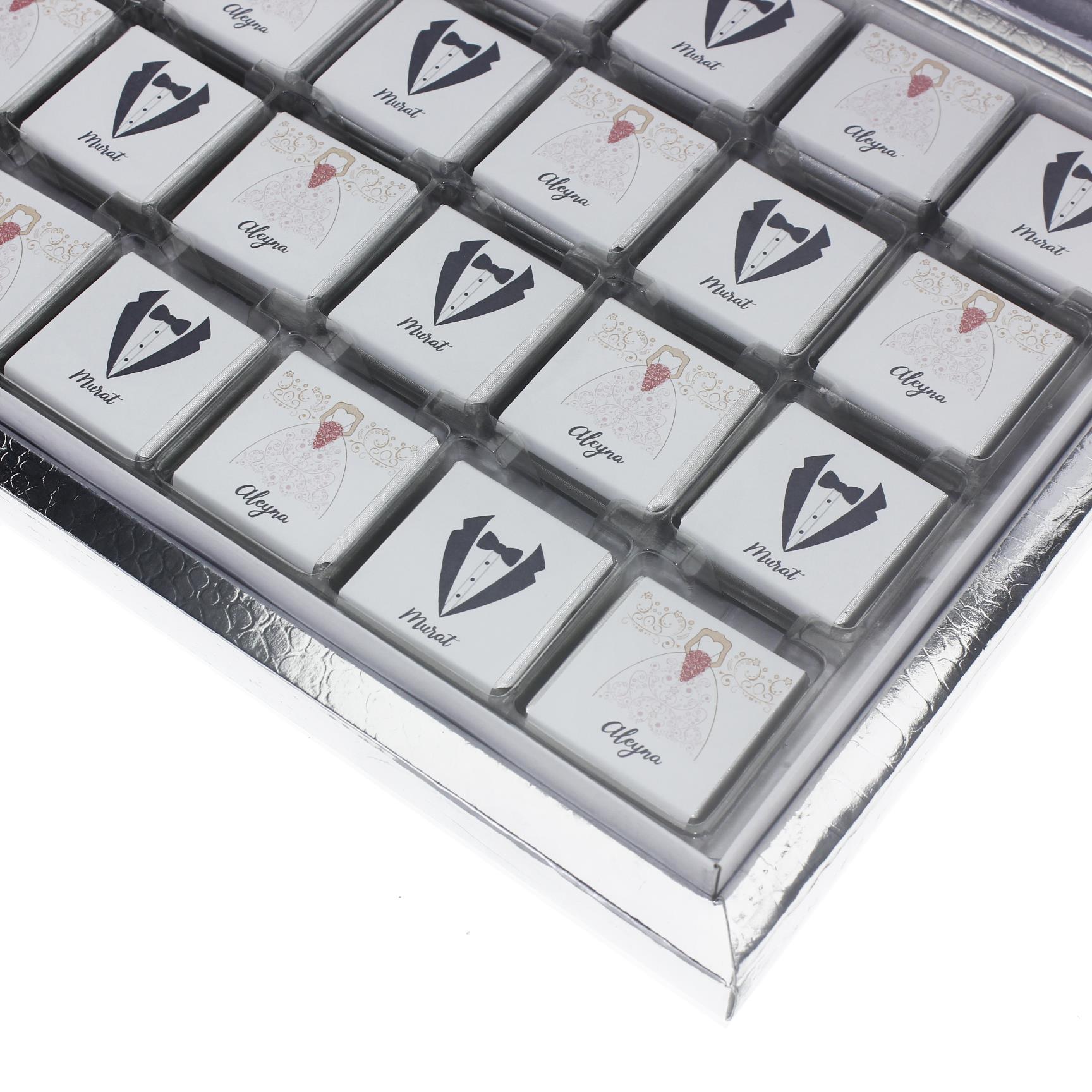 72 Adet Gelinlik Damatlık İsim Etiketli Madlen Söz Nişan Çikolatası