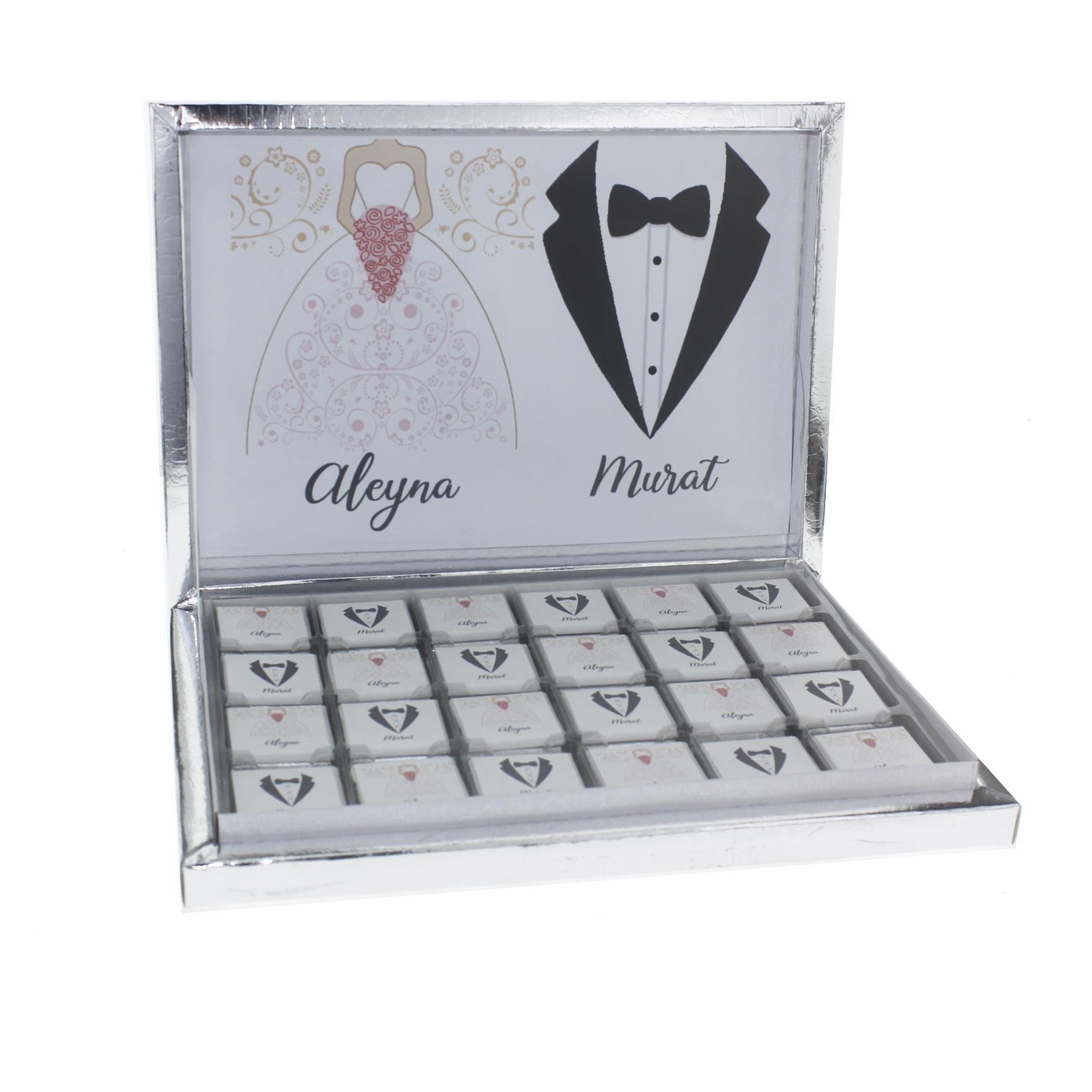 72 Adet Gelinlik Damatlık İsim Etiketli Madlen Söz Nişan Çikolatası