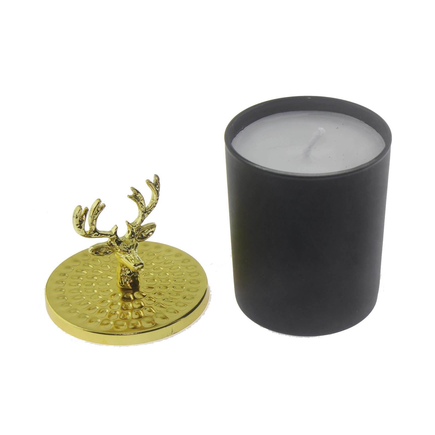 7x8cm Mum Metal Geyik Kapaklı Siyah Cam Bardakta