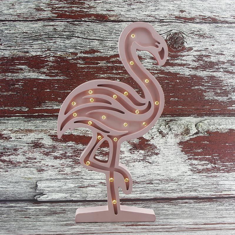 Ahşap Led Işıklı Pilli Flamingo Dekor