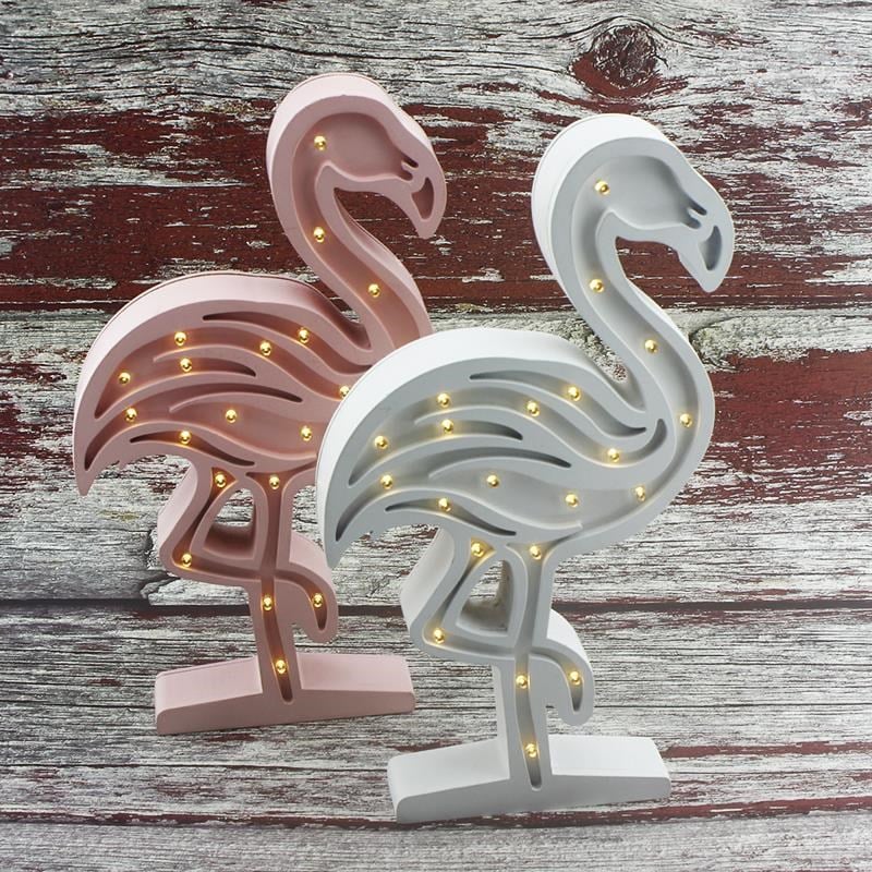 Ahşap Led Işıklı Pilli Flamingo Dekor