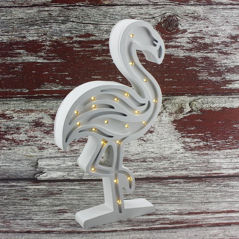 Ahşap Led Işıklı Pilli Flamingo Dekor