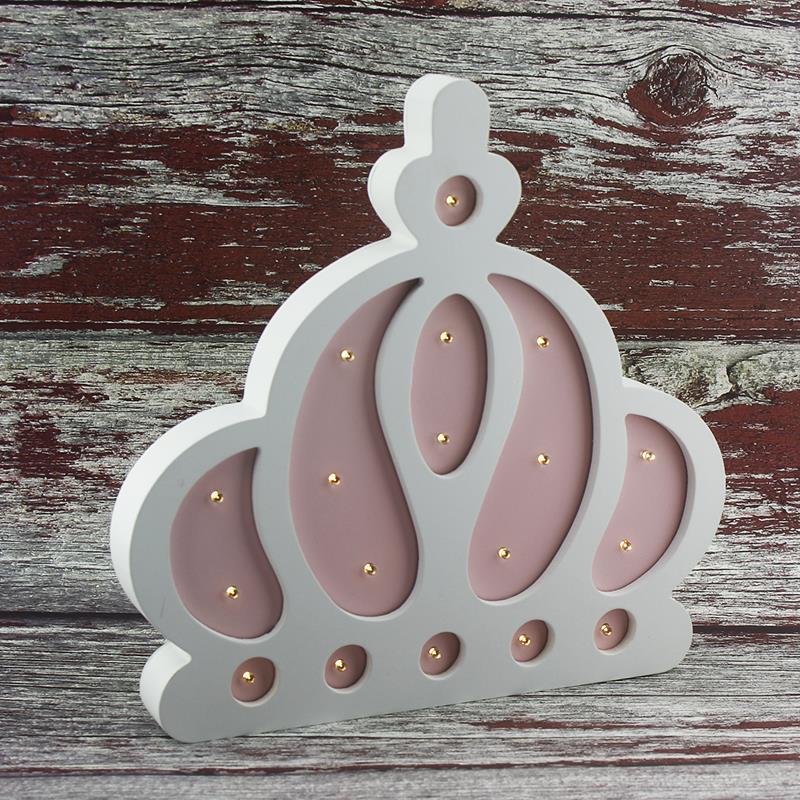 Ahşap Led Işıklı Pilli Kraliçe Tacı Pembe