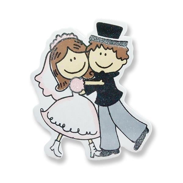 Ahşap Sticker Simli Sarışın Gelin Damat 12 Adet