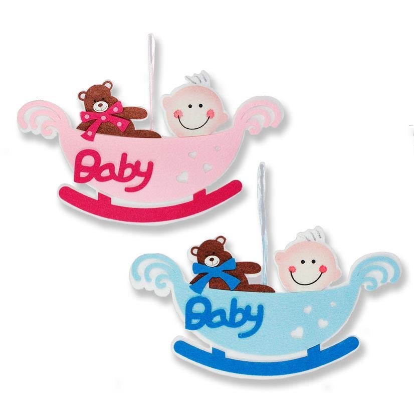 Ayıcıkılı Kızakta Bebek Keçe Kapı Süsü 29x17cm