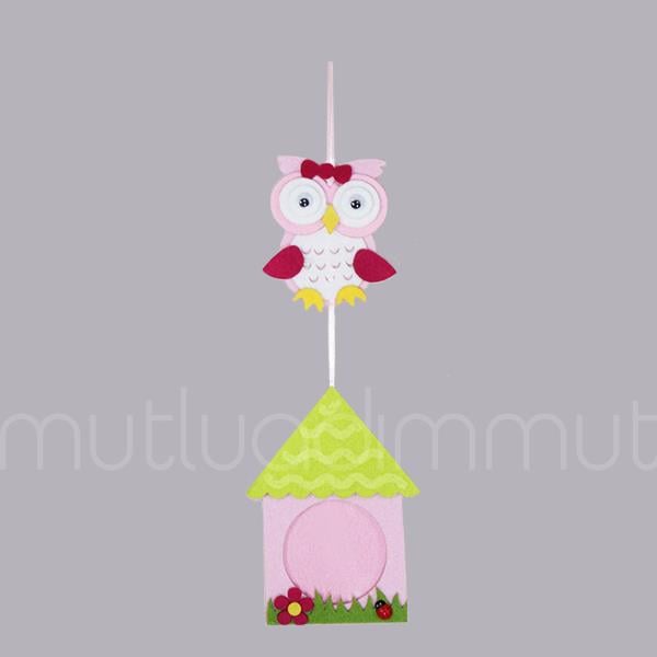 Baykuşlu Çerçeveli Keçe Küçük Kapı Süsü