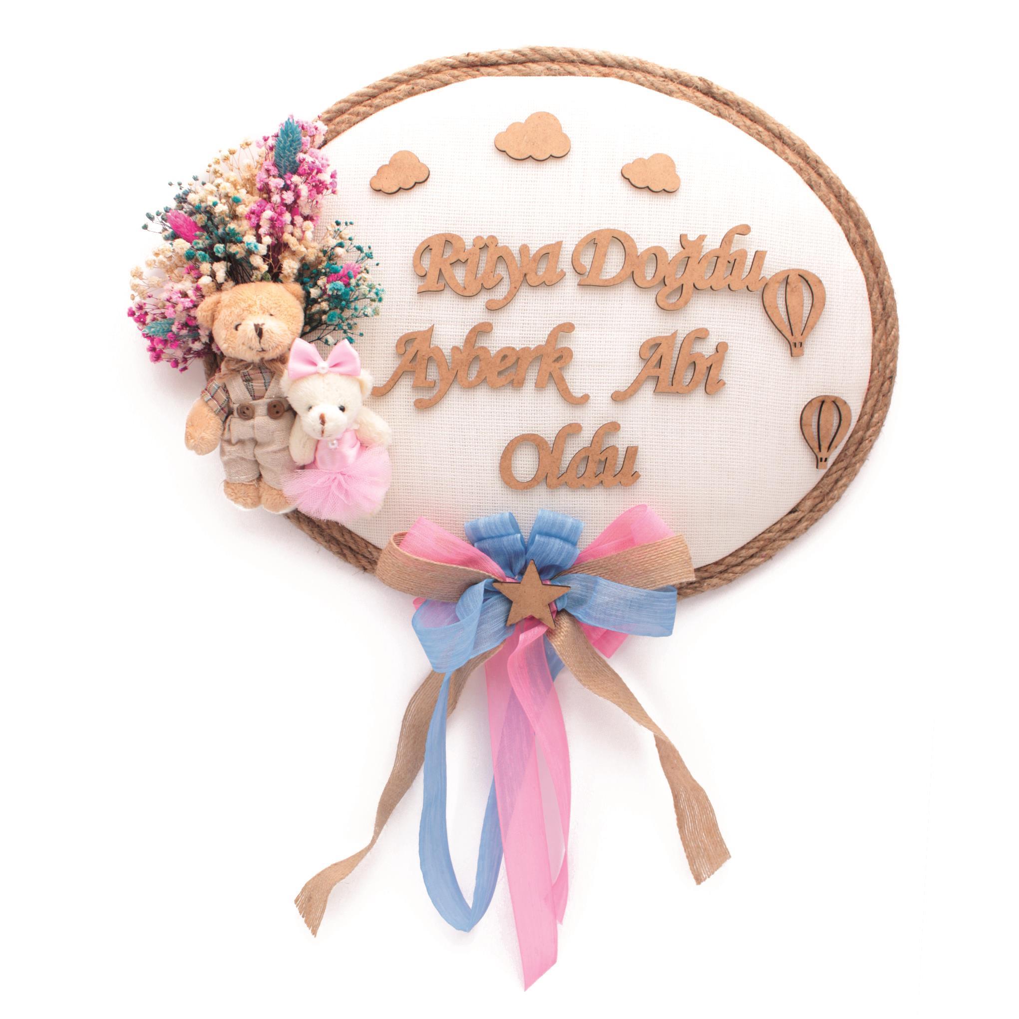 Bebek Kapı Süsü İki Ayıcıklı Ahşap İsimli