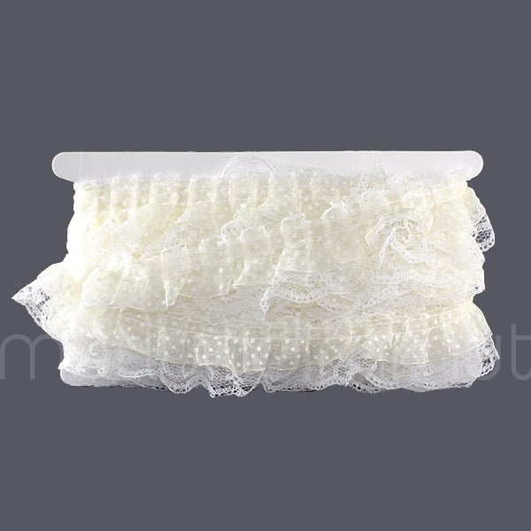 Beyaz Puanlı Fırfır Kurdela 5cm X 9metre