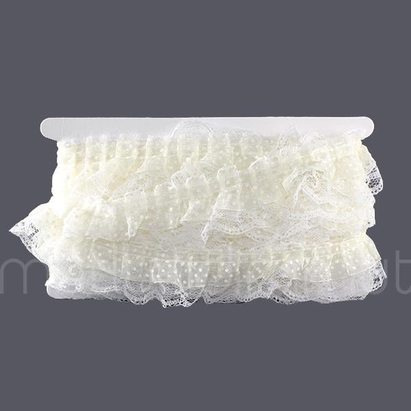 Beyaz Puanlı Fırfır Kurdela 5cm X 9metre