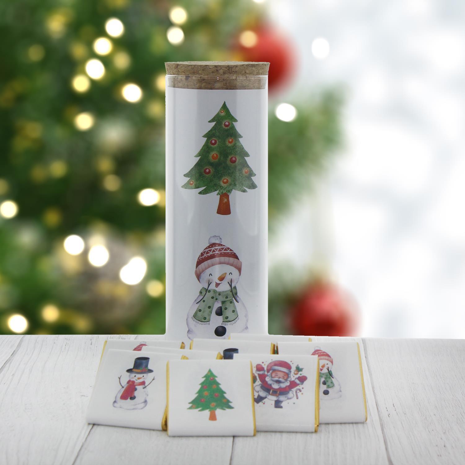 Cam Tüpte 24 Adet Yılbaşı Çikolatası 4 Desenli