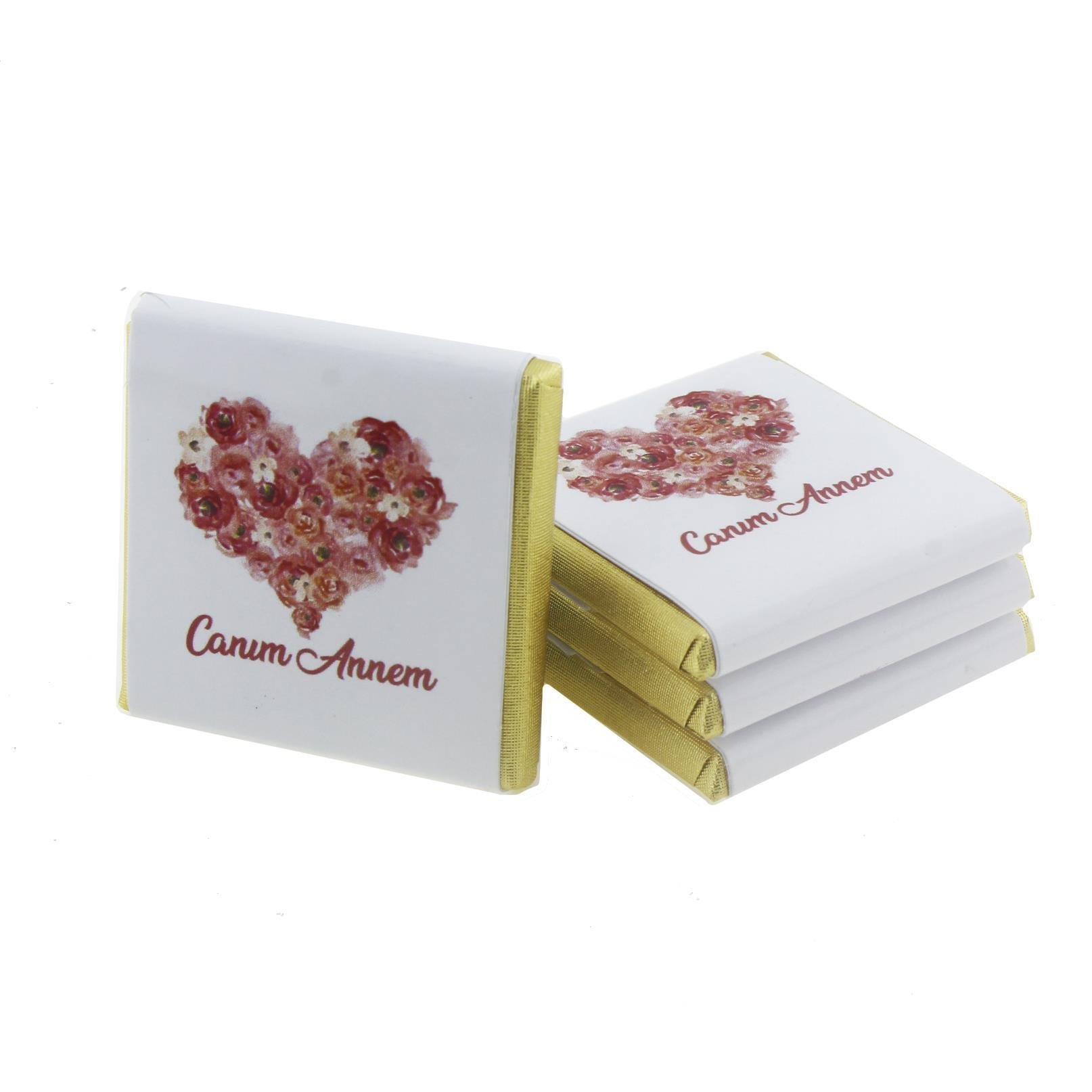 Çiçekli Ahşap Kutuda Canım Annem 12 Adet Çikolata