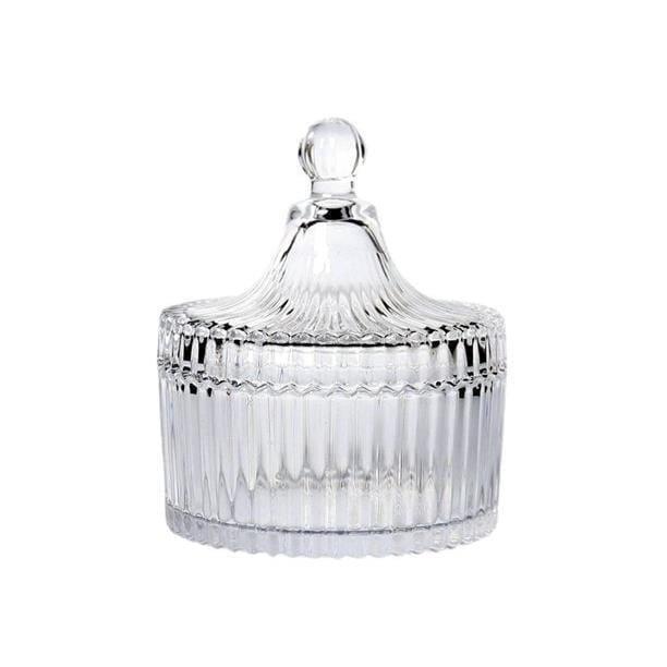 Çizgili Kapaklı Cam Şekerlik Mumluk 6x9cm 1 Adet