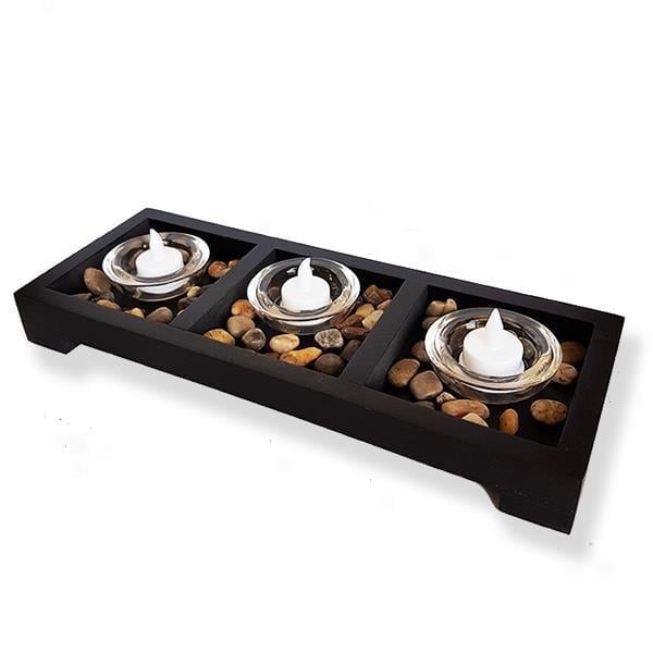 Dekoratif 3 Bölmeli Cam Mumluk Ve 3 Led Mum