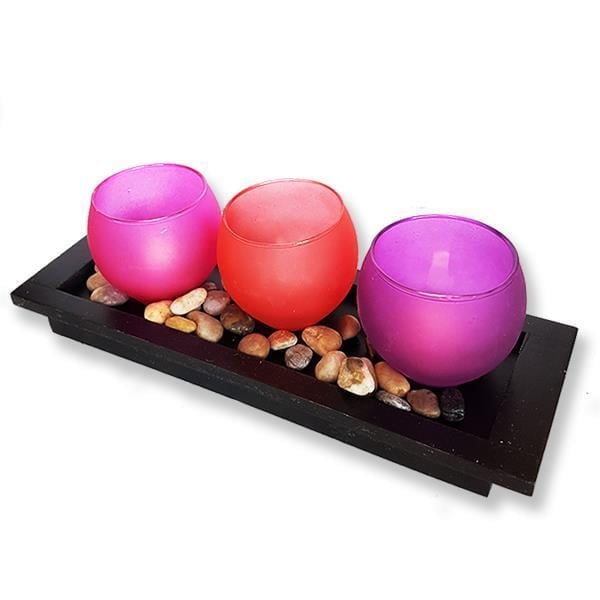 Dekoratif 3 Renkli Mumluk Taşlı Ve 3 Led Mum