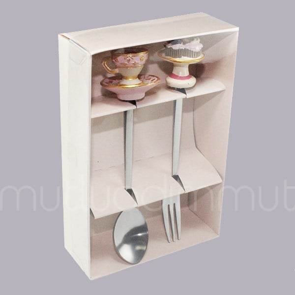 Fincanlı Kaşık Cupcake'li Çatal 2'li Set Tatlı Kaşığı ve Çatalı