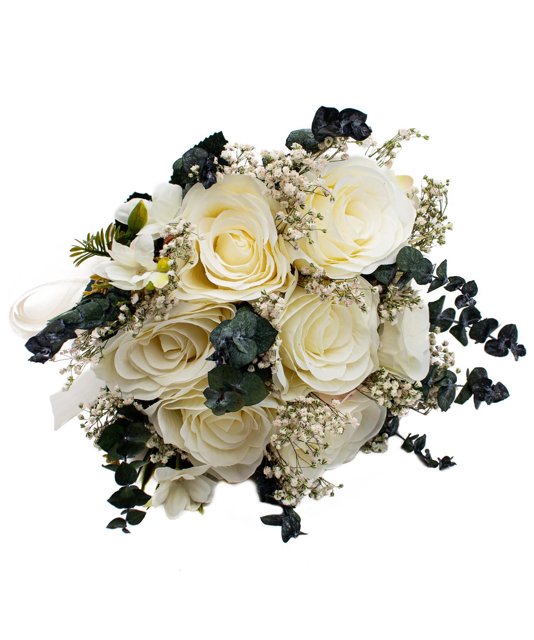 Gelin El Buketi Çiçeği Cipso Okaliptus ve Güllü