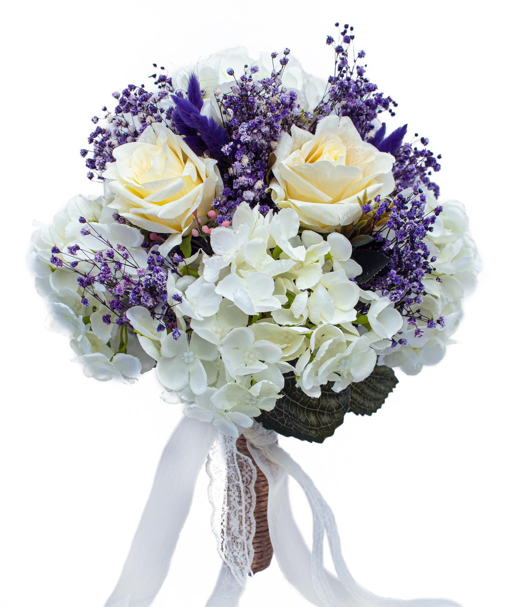 Gelin El Buketi Çiçeği Ortanca Gül ve Cipsolu