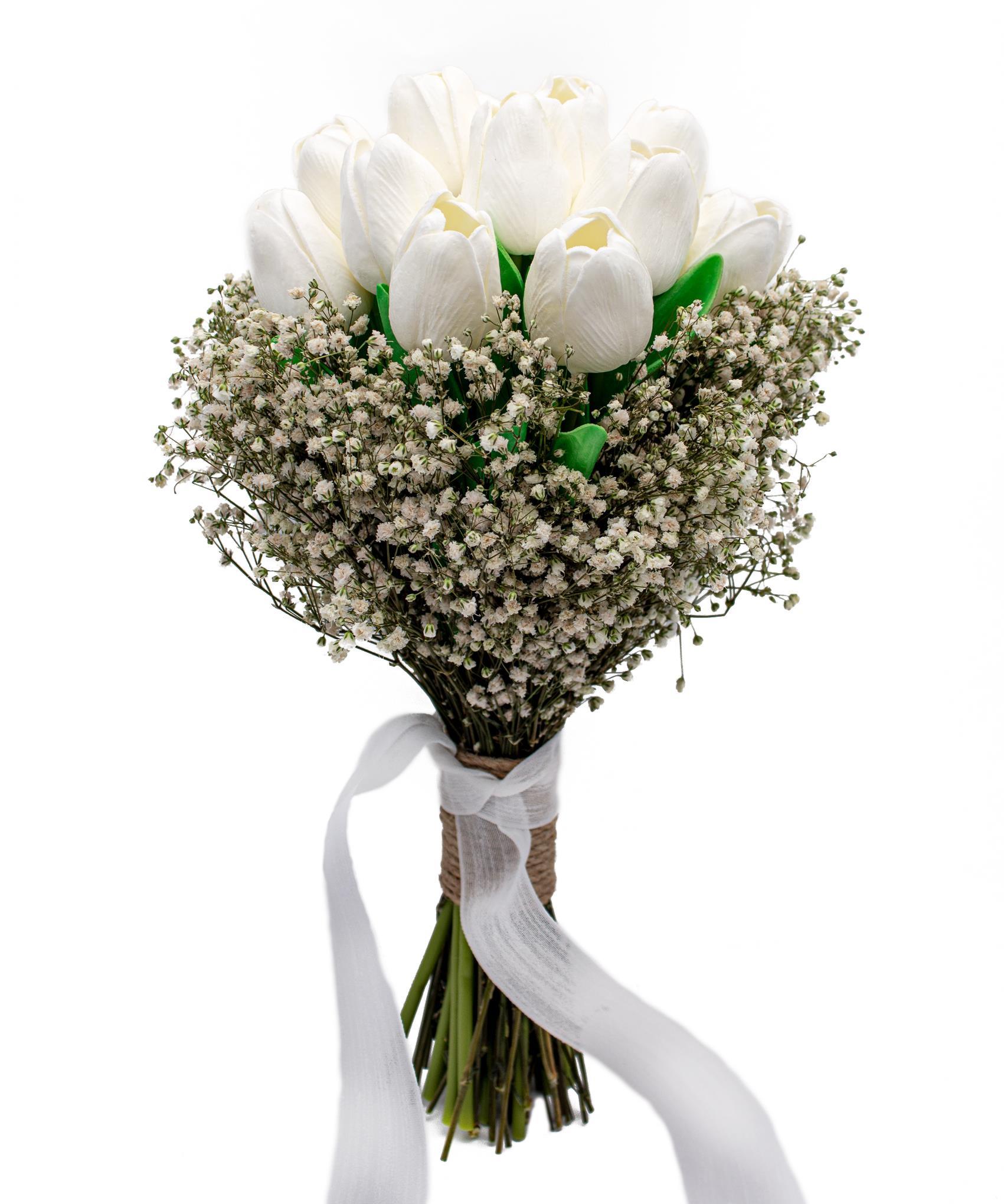 Gelin El Buketi Doğal Cipso ve Yapay Lale