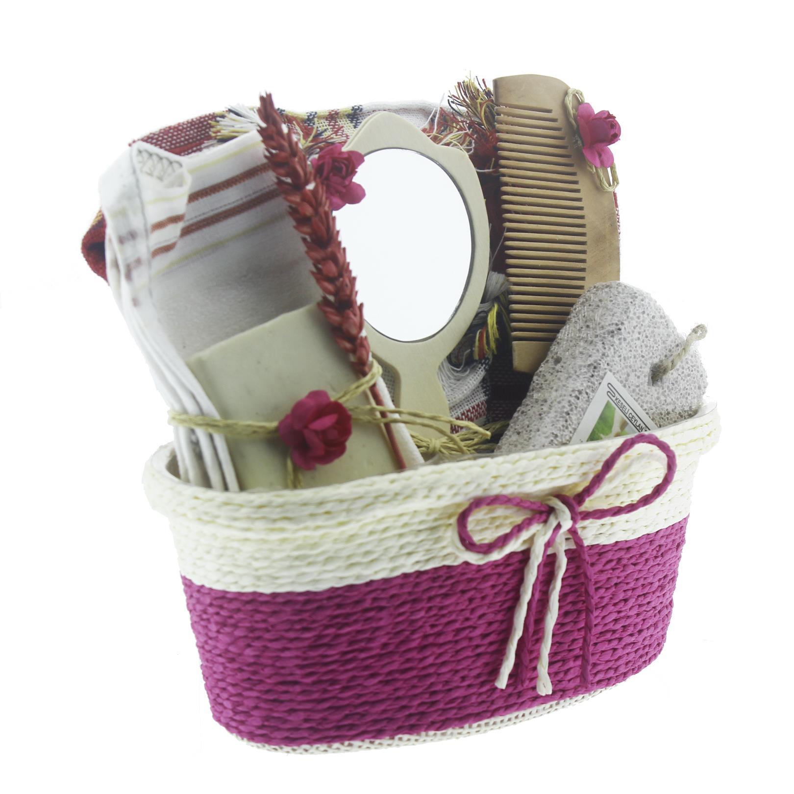 Hasır Sepette Hamam Seti 6 Parça Peştemalli