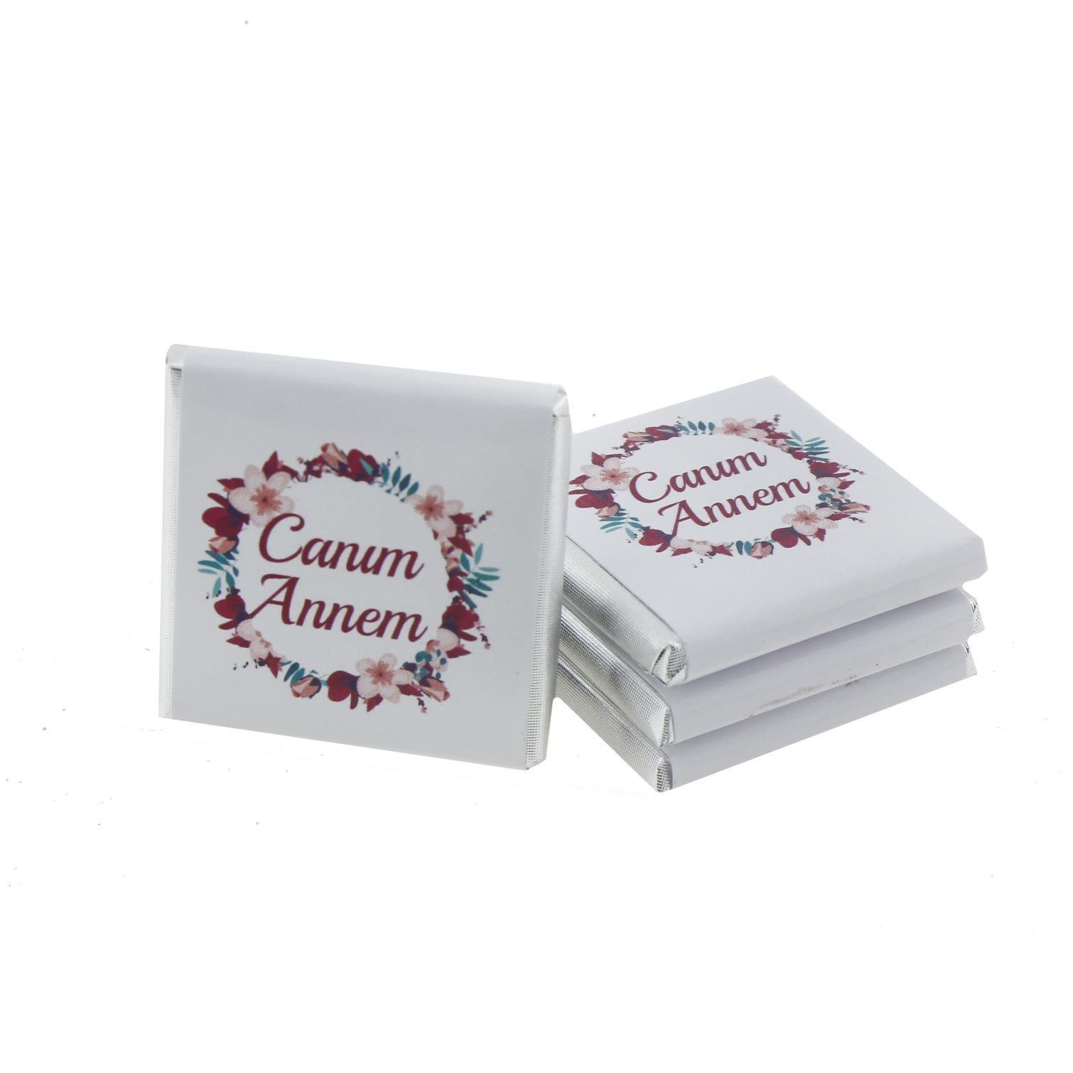 Kırmızı Ahşap Kutuda Çiçekli Canım Annem 12 Adet Çikolata