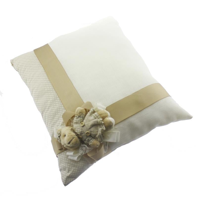 Kız Ayıcıklı Keten Takı Yastığı Krem