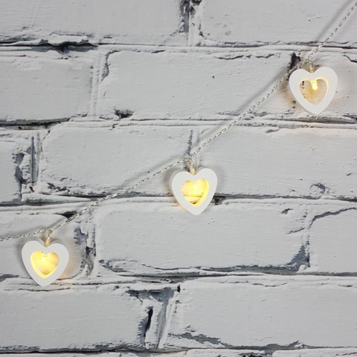 Led Işık Ahşap Kalp 10'lu Şerit Aydınlatma Pilli Ağaç Süsü