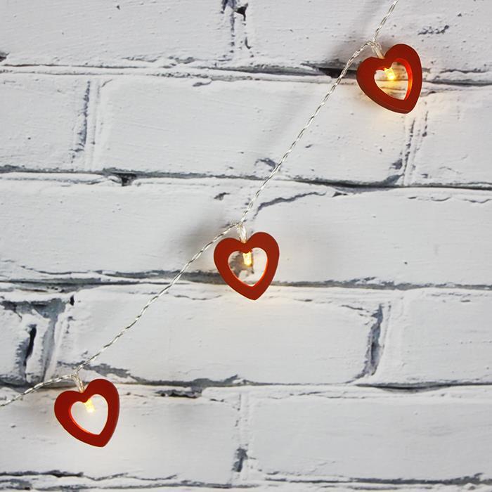 Led Işık Ahşap Kalp 10'lu Şerit Aydınlatma Pilli Ağaç Süsü