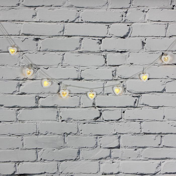 Led Işık Ahşap Kalp 10'lu Şerit Aydınlatma Pilli Ağaç Süsü