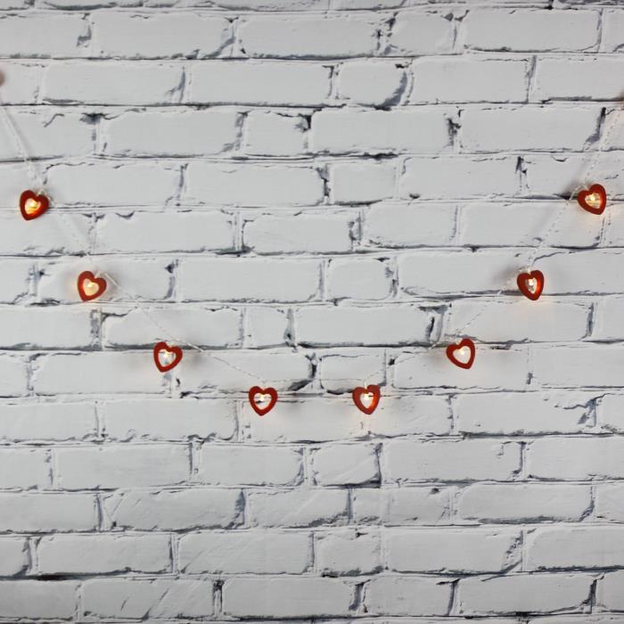 Led Işık Ahşap Kalp 10'lu Şerit Aydınlatma Pilli Ağaç Süsü