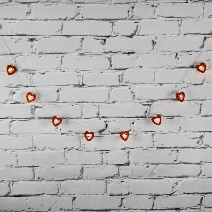 Led Işık Ahşap Kalp 10'lu Şerit Aydınlatma Pilli Ağaç Süsü