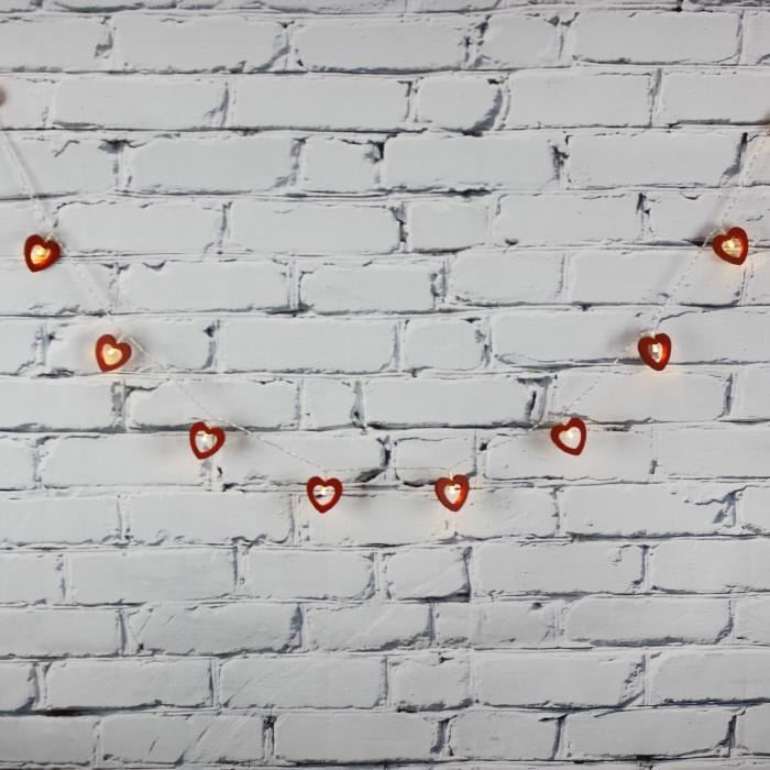 Led Işık Ahşap Kalp 10'lu Şerit Aydınlatma Pilli Ağaç Süsü