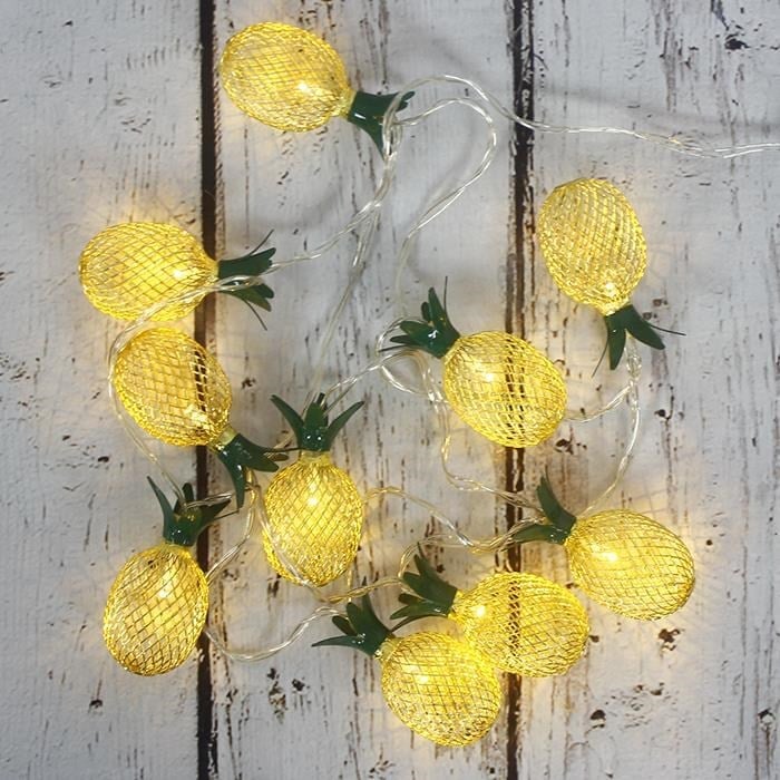 Led Işık Metal Ananas 10'lu Şerit Aydınlatma Pilli Ağaç SüsüAğaç Süsü