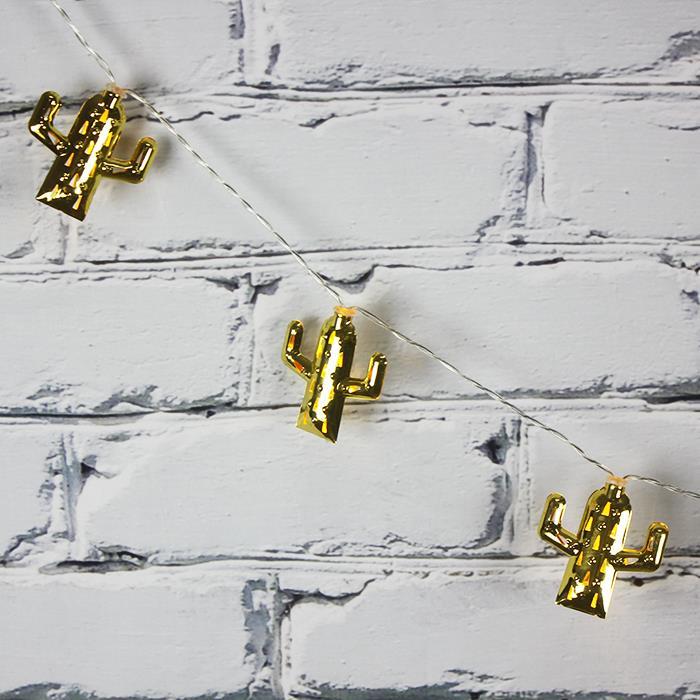 Led Işık Metal Kaktüs 10'lu Şerit Aydınlatma Pilli Ağaç Süsü