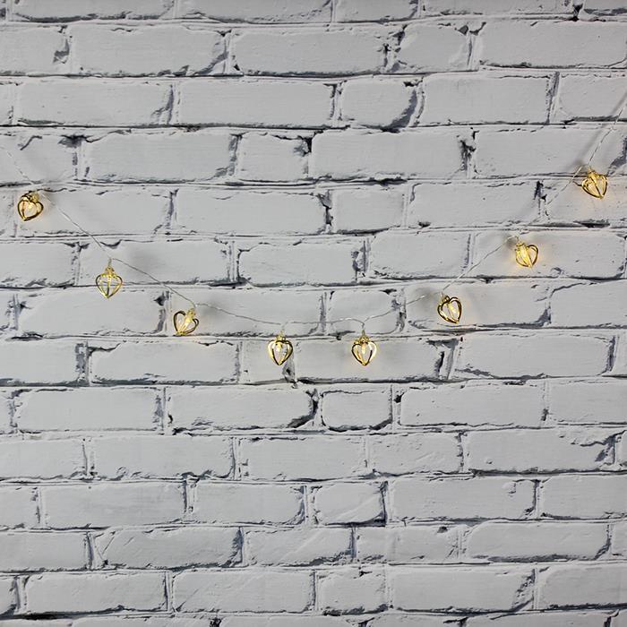 Led Işık Metal Kalp 10'lu Şerit Aydınlatma Pilli Ağaç Süsü