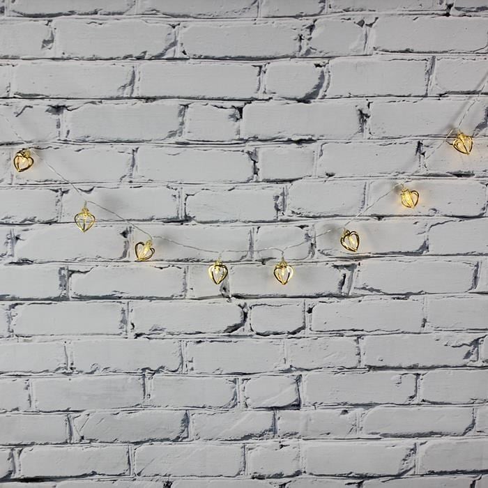 Led Işık Metal Kalp 10'lu Şerit Aydınlatma Pilli Ağaç Süsü