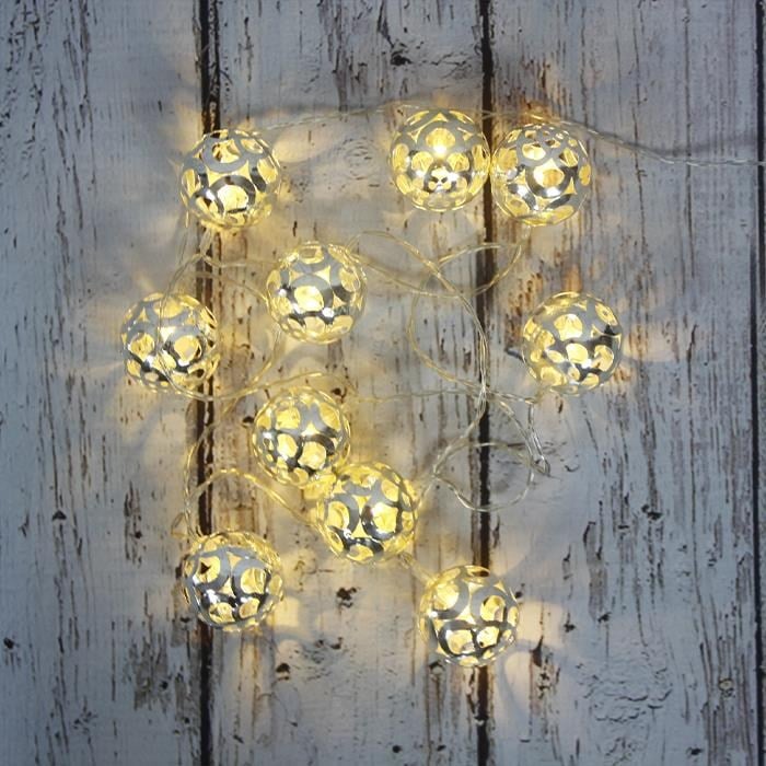 Led Işık Metal Top 10'lu Şerit Aydınlatma Pilli Ağaç Süsü
