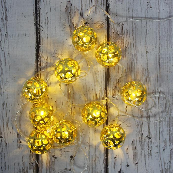 Led Işık Metal Top 10'lu Şerit Aydınlatma Pilli Ağaç Süsü