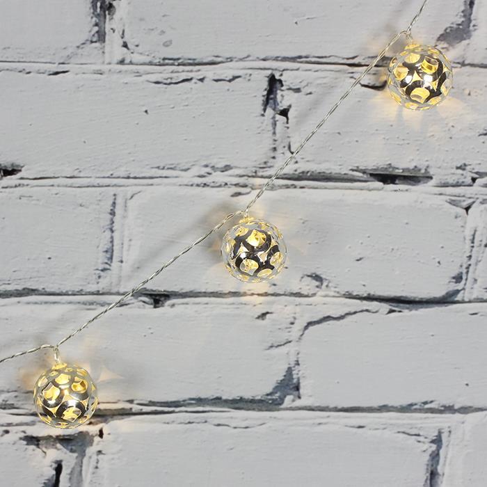 Led Işık Metal Top 10'lu Şerit Aydınlatma Pilli Ağaç Süsü