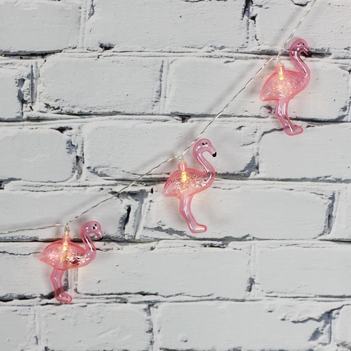 Led Işık Plastik Flamingo Dekor 10'lu Şerit Aydınlatma Pilli Ağaç Süsü