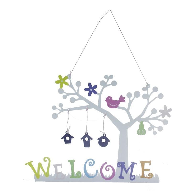 Welcome Yazılı Metal Ağaç Kapı Süsü 27x21cm
