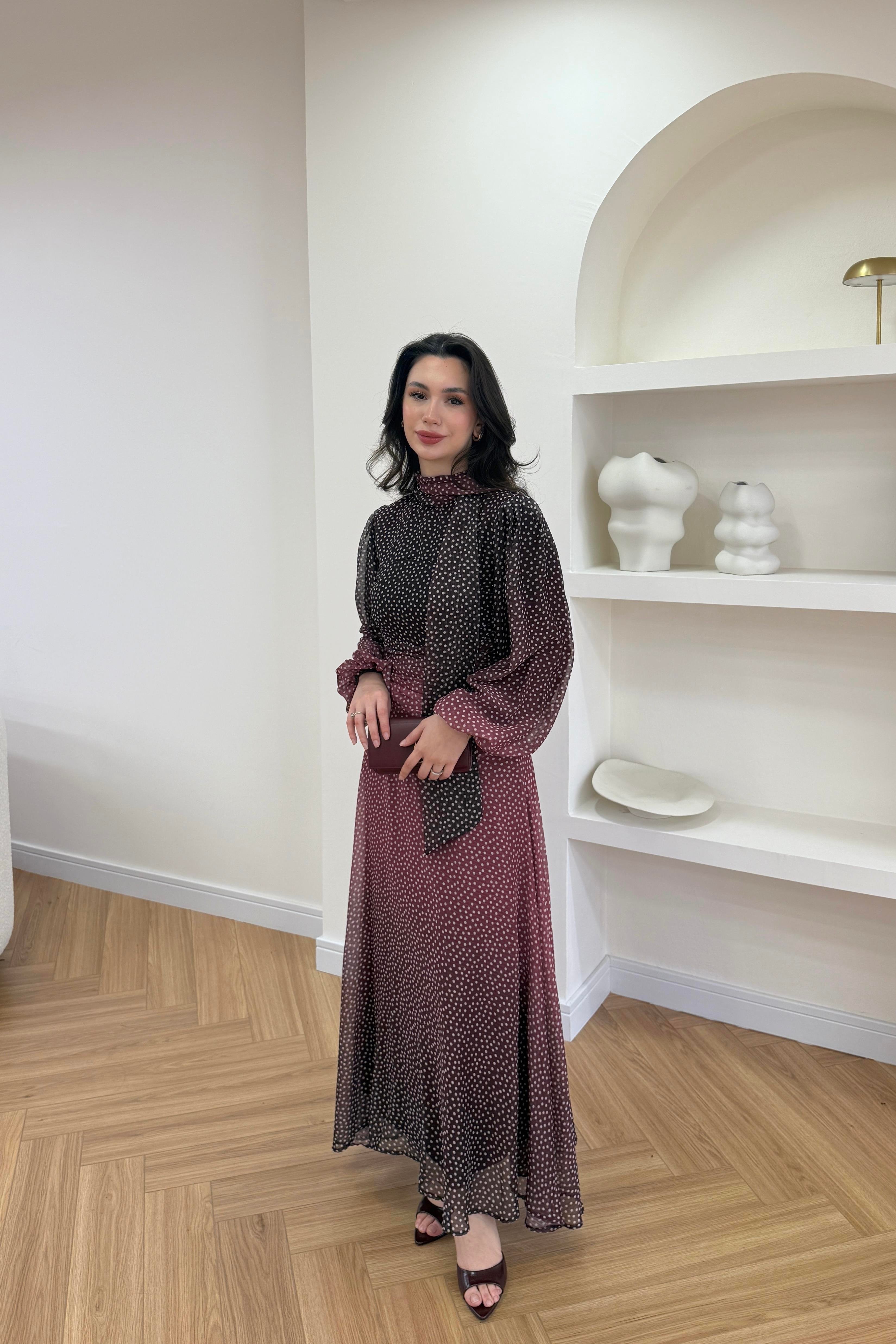 AMOURE DRAPE DETAYLI ELBİSE - BORDO