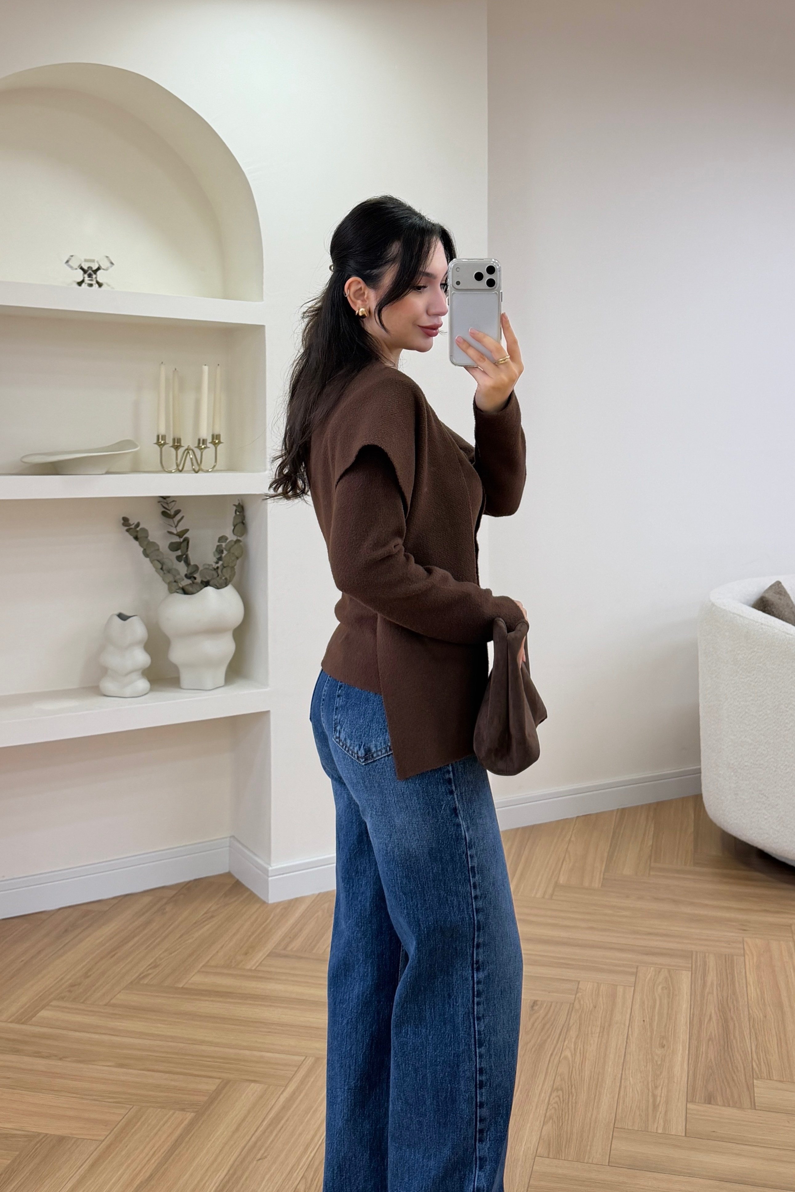 AVA ŞAL DETAYLI HIRKA - KAHVE