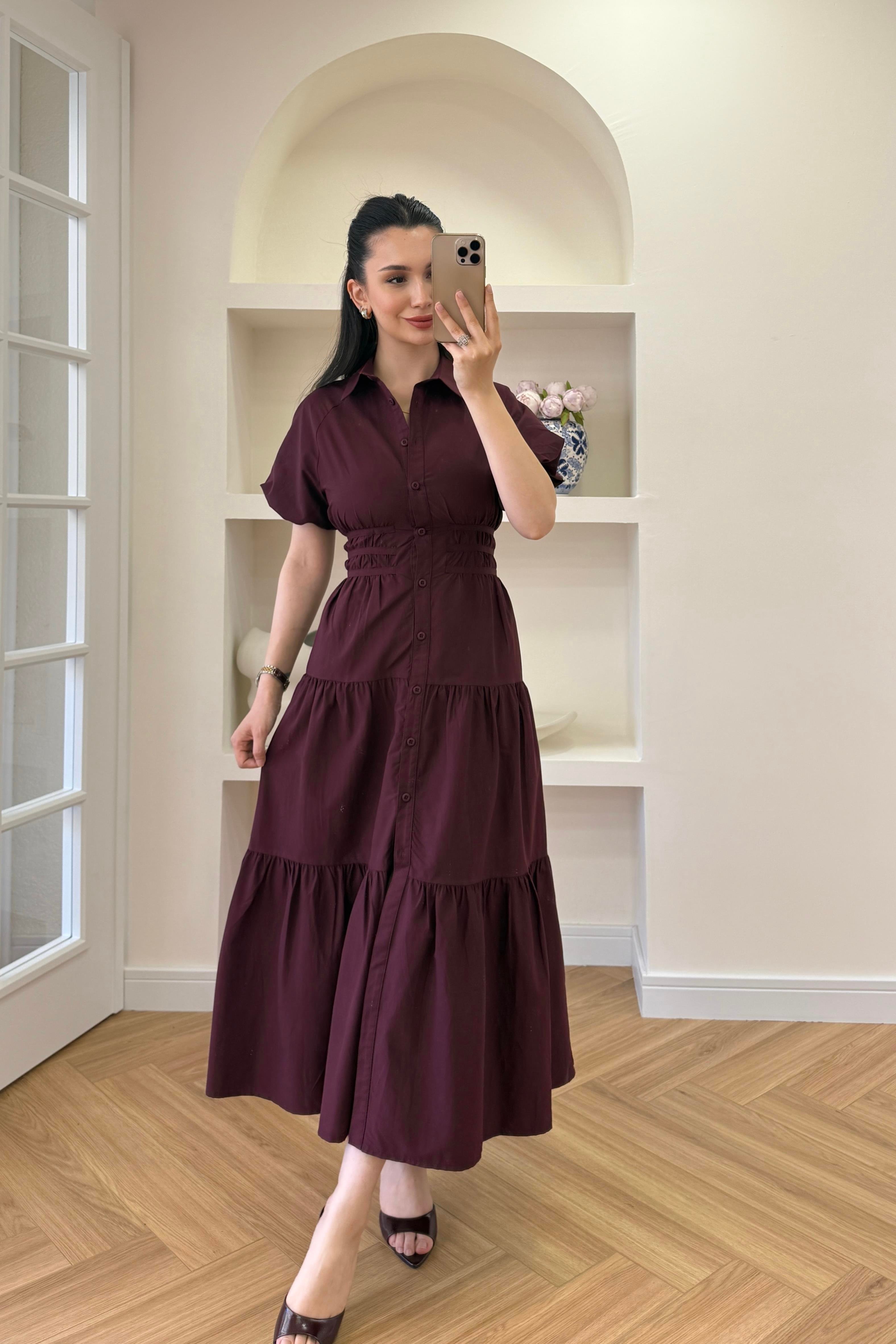 BELDEN OTURMALI ELBİSE - BORDO