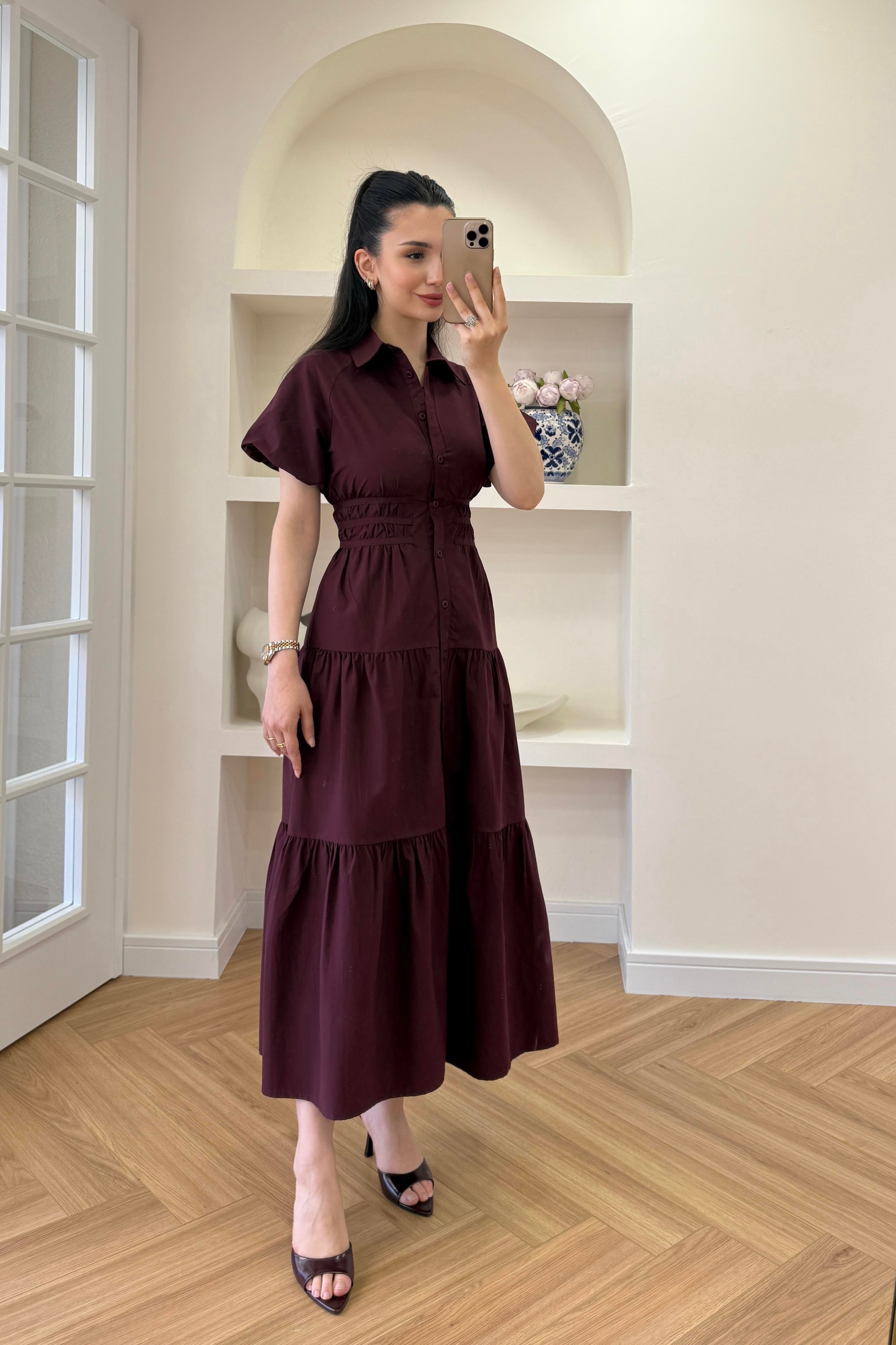 BELDEN OTURMALI ELBİSE - BORDO