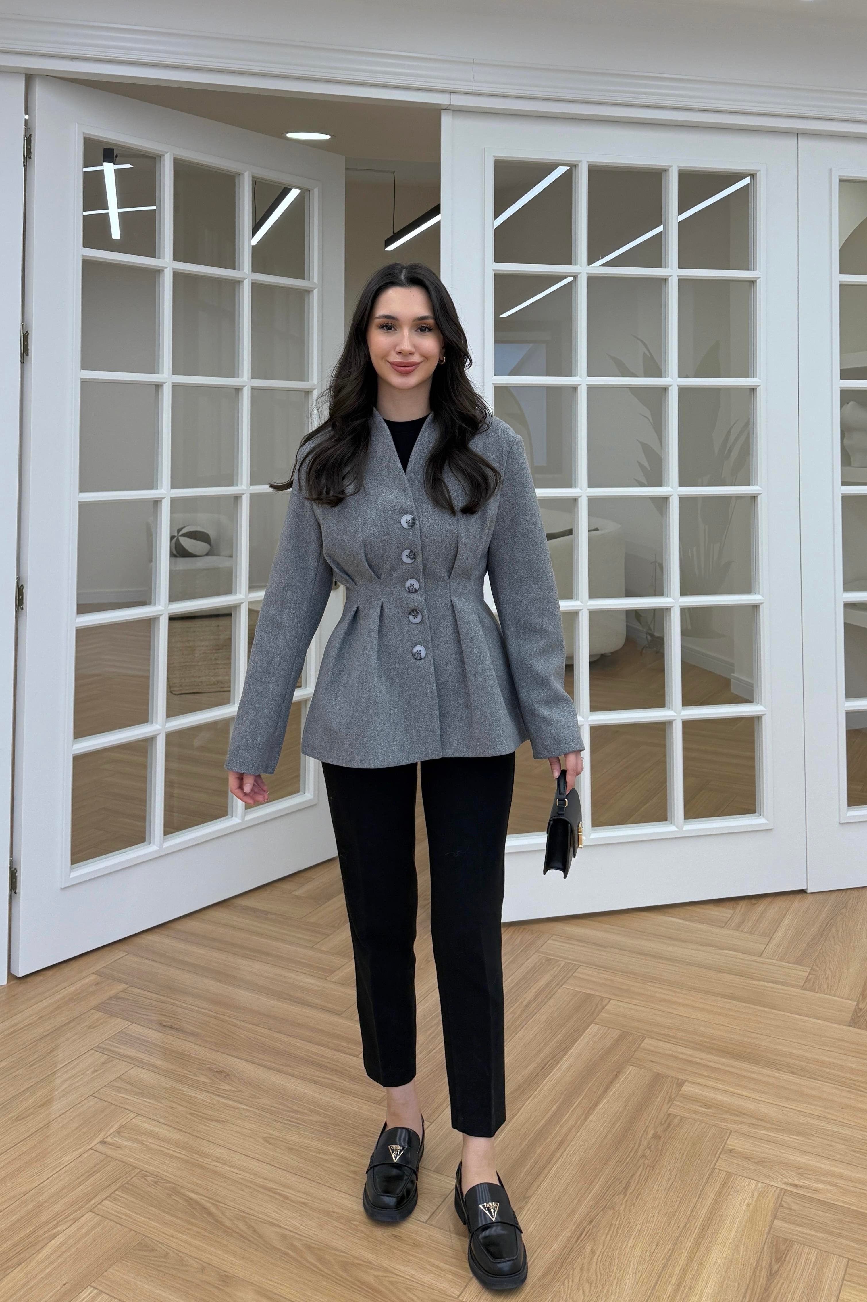 BELDEN OTURTMALI KAŞE CEKET - GRİ