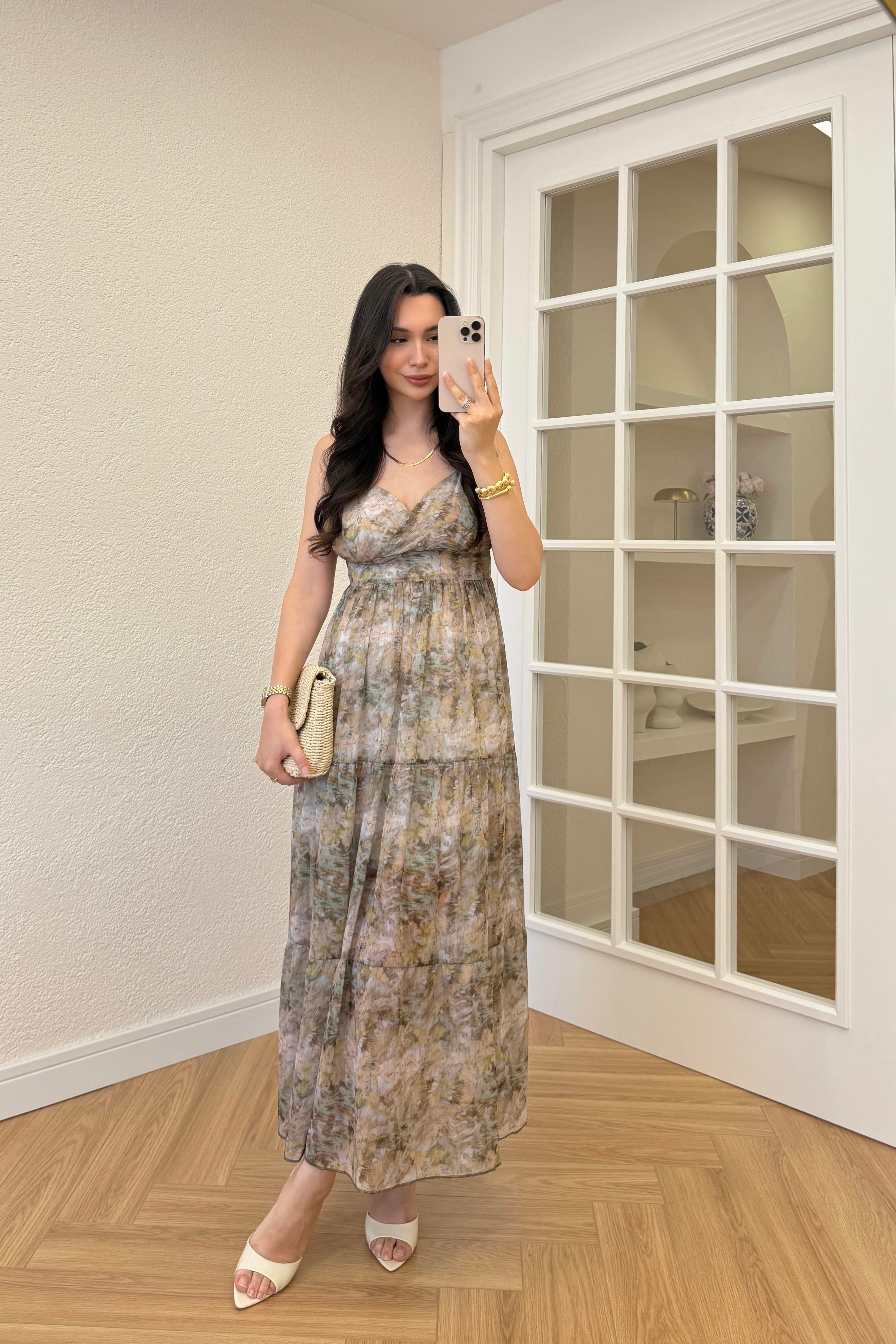 ELİSA DESENLİ ŞİFON ELBİSE